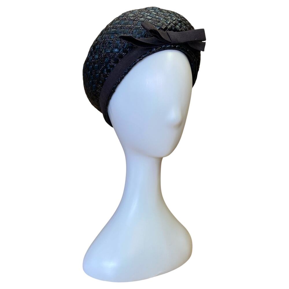 1960s Navy Blue Straw Pillbox Hat | Union Made Vintage Church Cocktail Hat